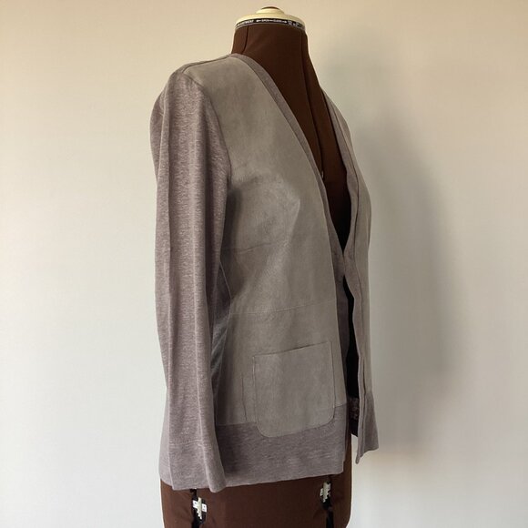Suede Front and Cotton Knit Cardigan - Picture 6 of 6